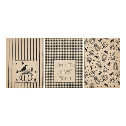 Midnight Harvest Pumpkin & Raven Kitchen Towel Collection | Set of 3 Cotton Towels
