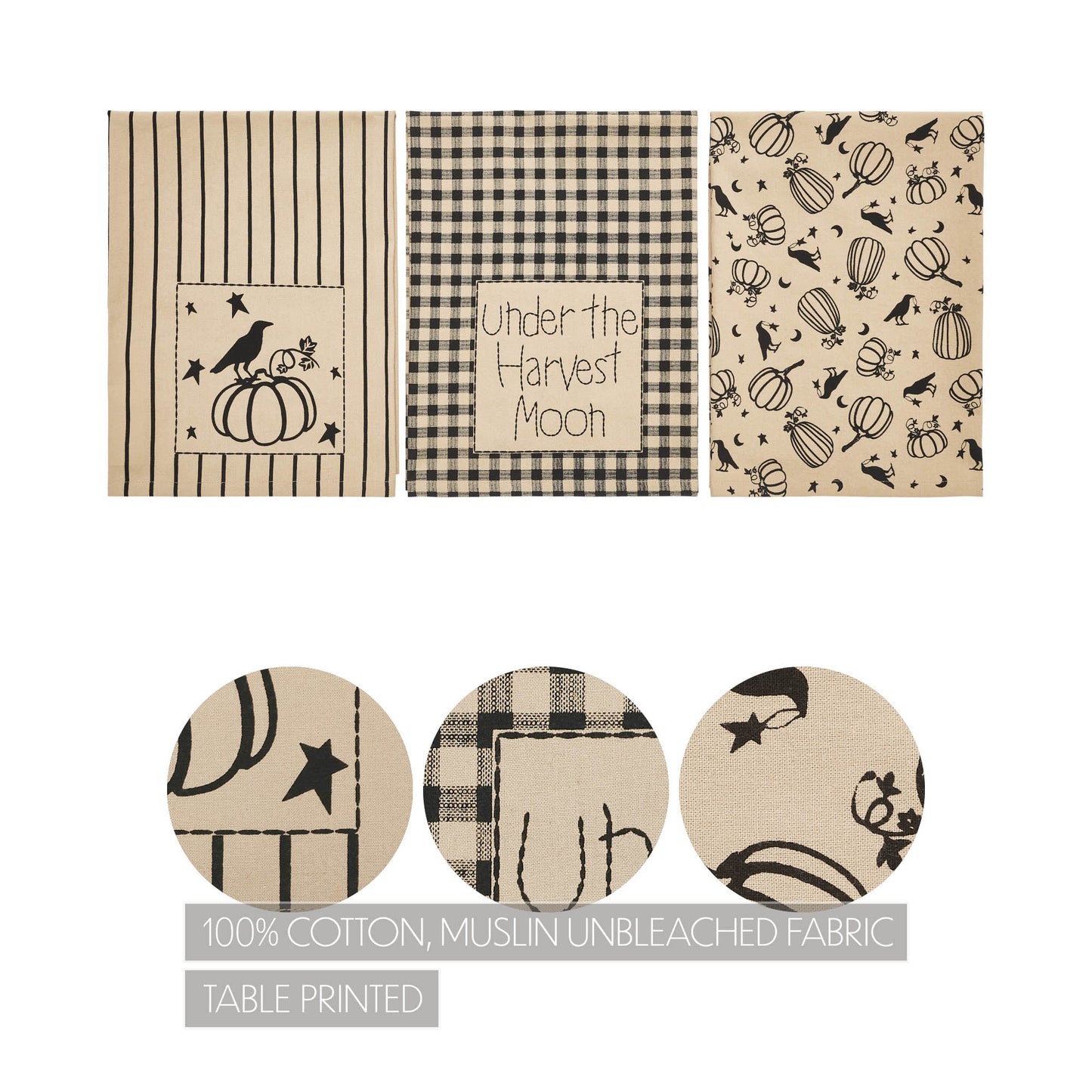 Midnight Harvest Pumpkin & Raven Kitchen Towel Collection | Set of 3 Cotton Towels