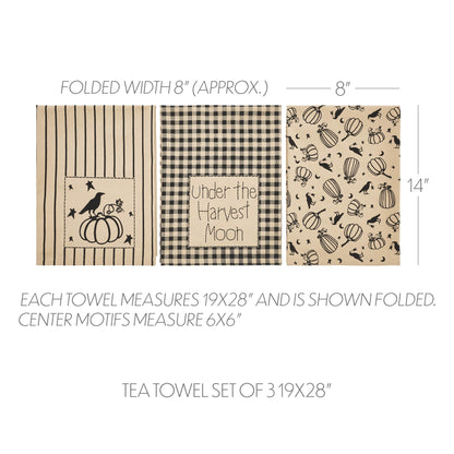 Midnight Harvest Pumpkin & Raven Kitchen Towel Collection | Set of 3 Cotton Towels