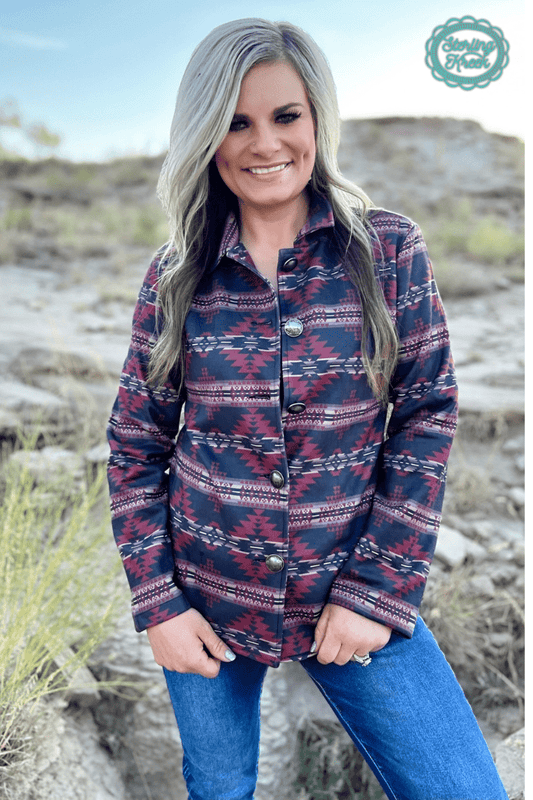 Sterling Kreek "Rebel" Aztec Print Western Jacket — Striking Red & Black Aztec with Buffalo Buttons