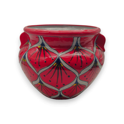 Red Peacock Talavera Planter | Hand-Painted Mexican Pot