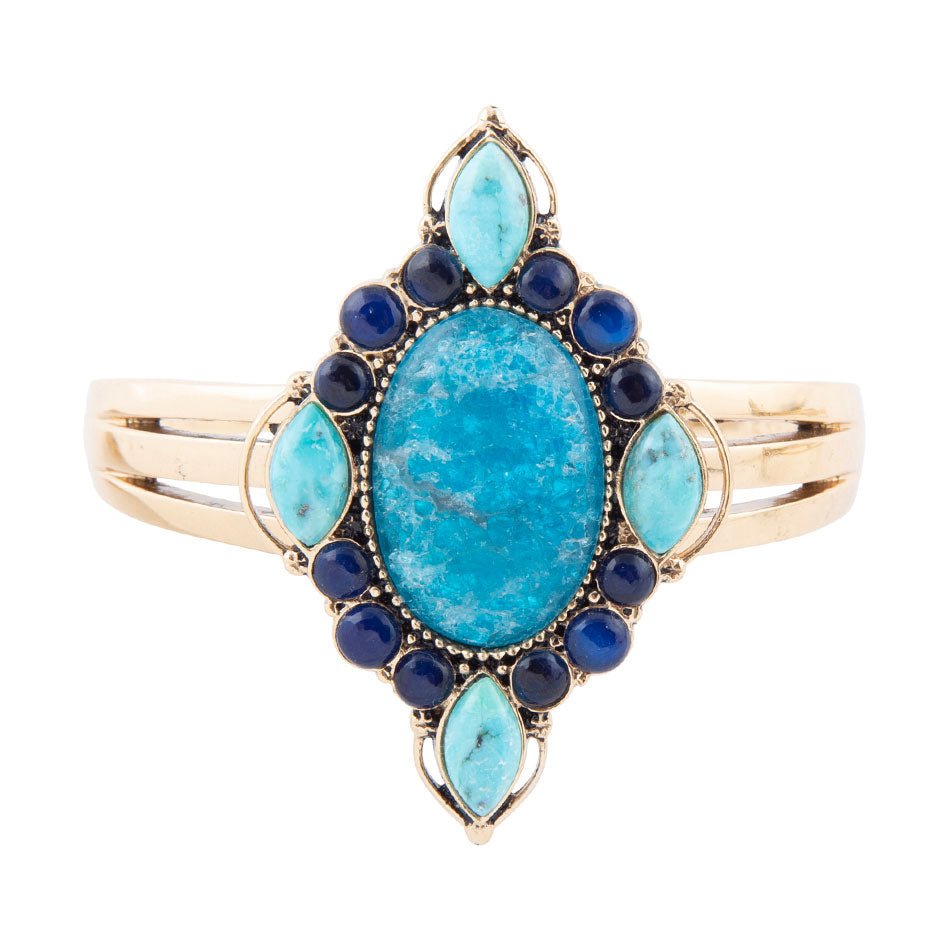 Regal Blue Apatite Mixed Stone Golden Cuff Bracelets