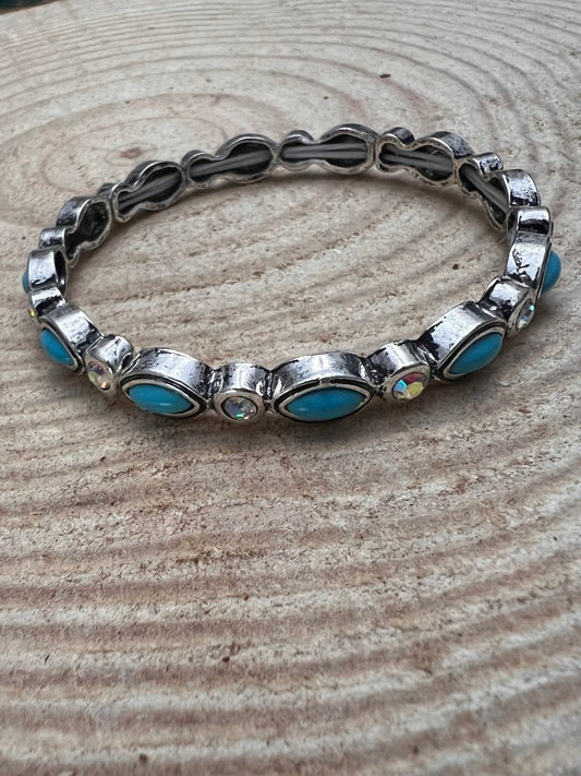 Western Rhinestone & Faux Turquoise Stretch Bracelet