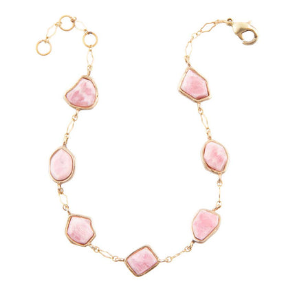 Pink Rhodonite and Golden Line Bracelet
