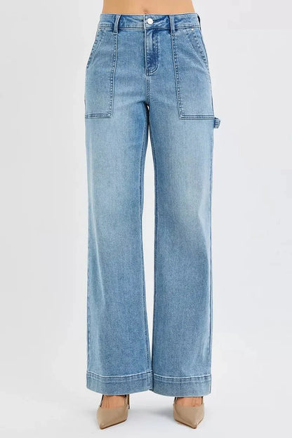 RISEN Full Size High Rise Straight Leg Jeans with Front Pockets Plus Size