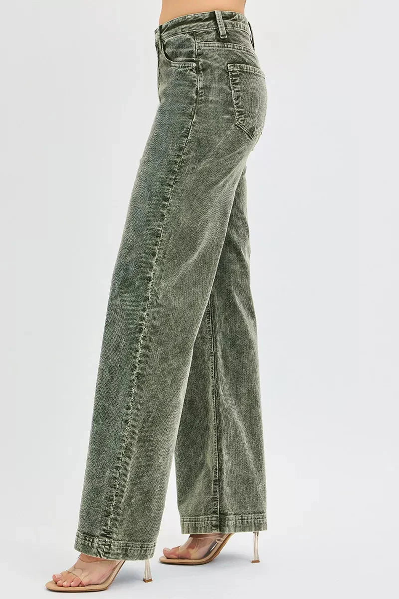 RISEN Full Size High Rise Wide Leg Corduroy Jeans Plus Size