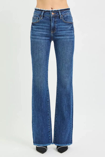 RISEN Full Size Mid Rise Bootcut Frayed Waistband Hem Detail Jeans Plus Size