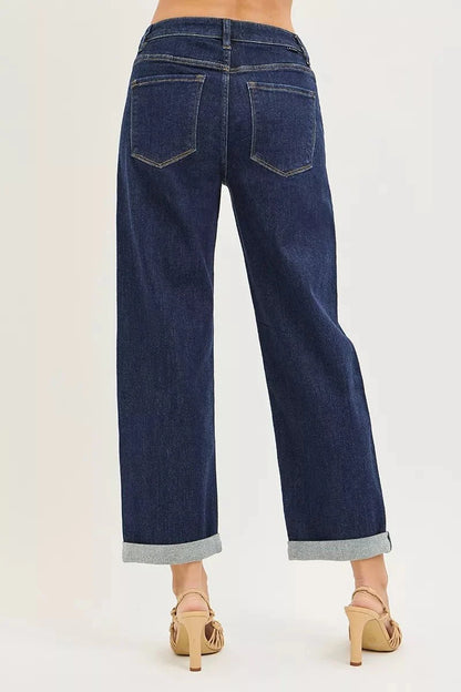 RISEN Slouchy Cropped  Boyfriend Jeans With Cuffed Hem