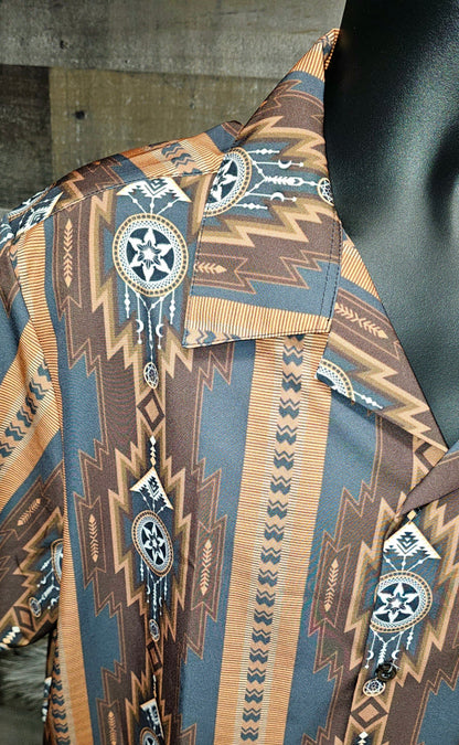 Baha Ranch Mocha Aztec Hawaiian Shirt Made in America