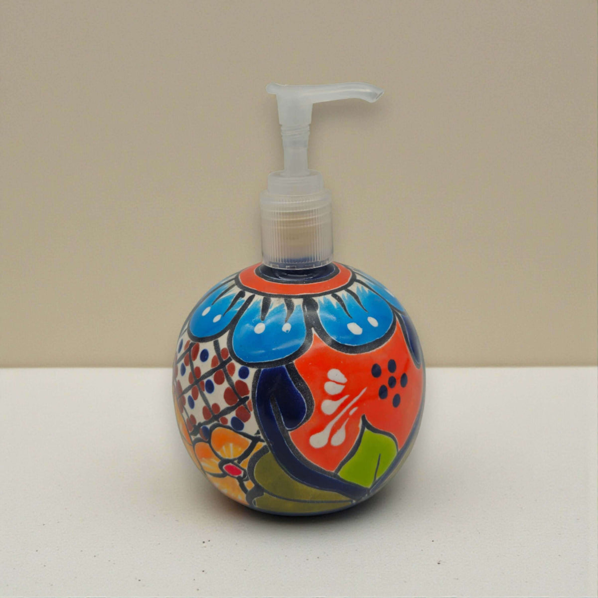 Round Talavera Soap Dispenser | Hand-Painted Ceramic Bottle