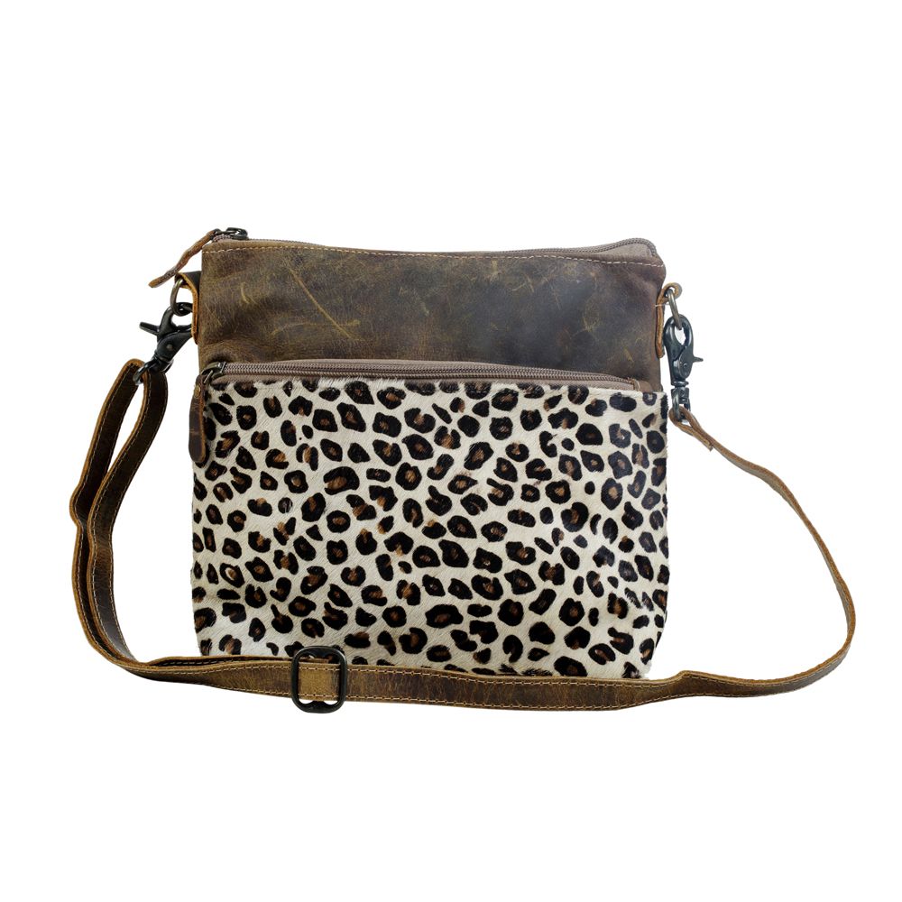 Myra Feline Hairon Leather Crossbody Bag â€“ Suede Finish, Leopard Print Front, Adjustable Strap for Everyday Chic