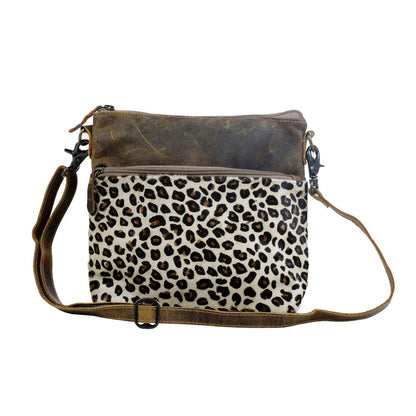 Myra Feline Hairon Leather Crossbody Bag â€“ Suede Finish, Leopard Print Front, Adjustable Strap for Everyday Chic
