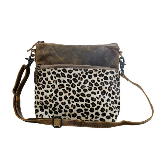 Myra Feline Hairon Leather Crossbody Bag â€“ Suede Finish, Leopard Print Front, Adjustable Strap for Everyday Chic