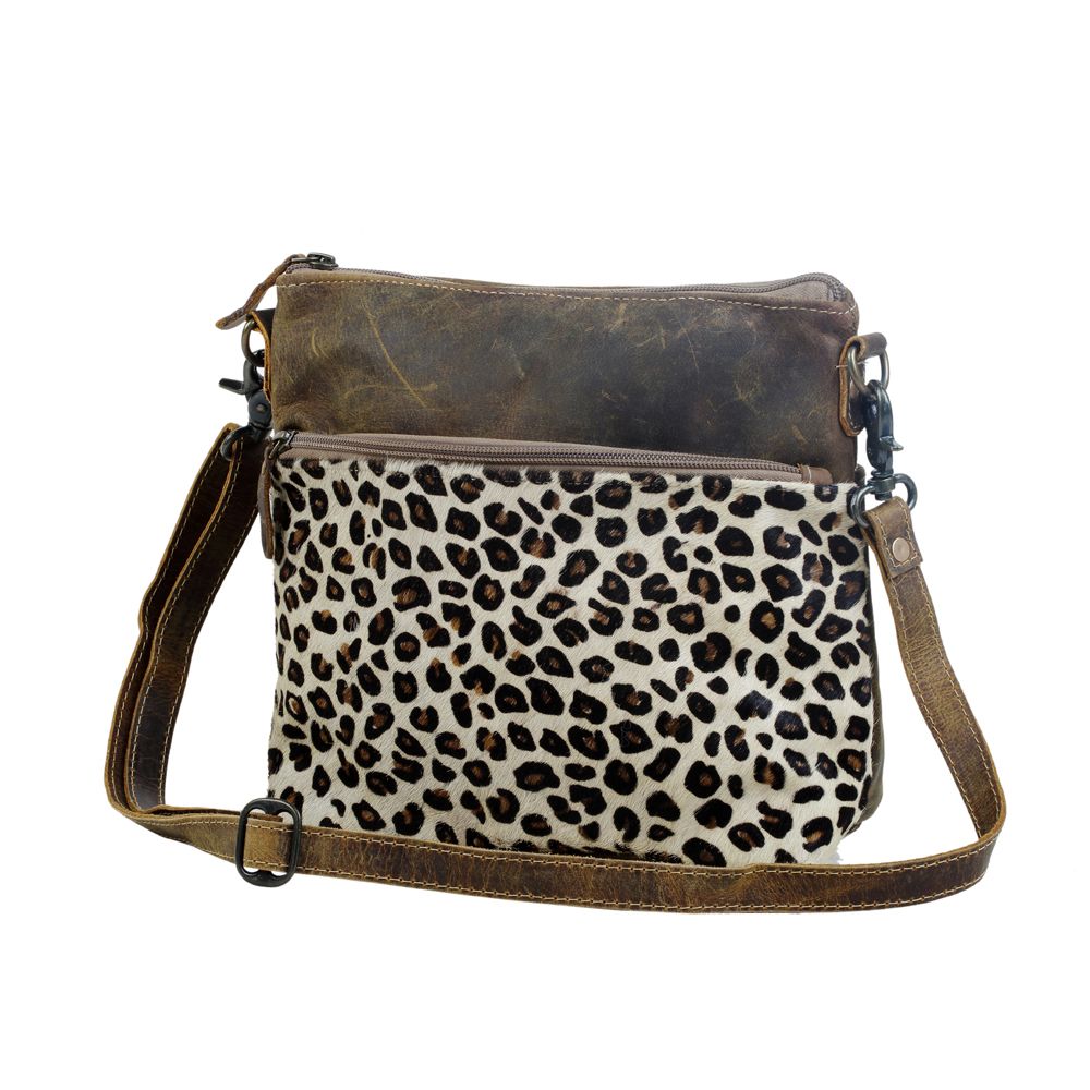 Myra Feline Hairon Leather Crossbody Bag â€“ Suede Finish, Leopard Print Front, Adjustable Strap for Everyday Chic