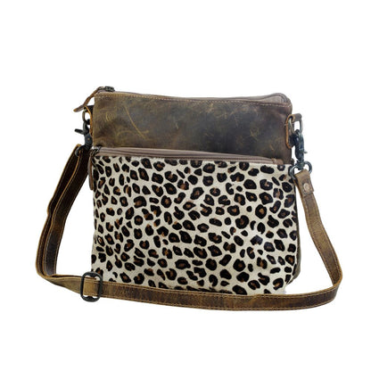 Myra Feline Hairon Leather Crossbody Bag â€“ Suede Finish, Leopard Print Front, Adjustable Strap for Everyday Chic
