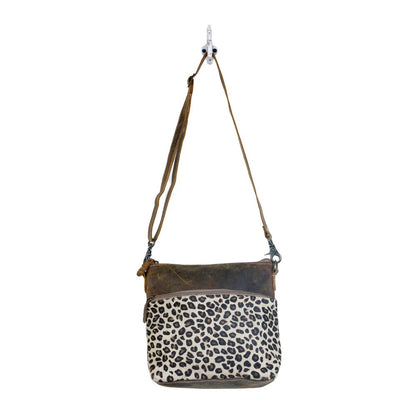 Myra Feline Hairon Leather Crossbody Bag â€“ Suede Finish, Leopard Print Front, Adjustable Strap for Everyday Chic