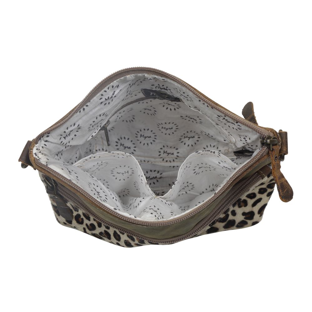 Myra Feline Hairon Leather Crossbody Bag â€“ Suede Finish, Leopard Print Front, Adjustable Strap for Everyday Chic