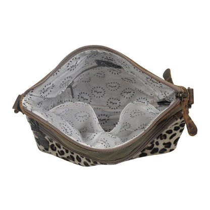 Myra Feline Hairon Leather Crossbody Bag â€“ Suede Finish, Leopard Print Front, Adjustable Strap for Everyday Chic