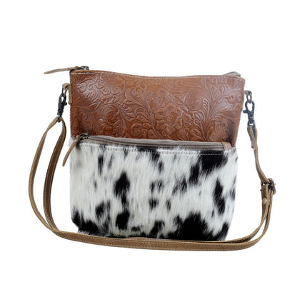 Myra Frontier Trail Embossed Leather Crossbody Bag â€“ Western Hairon Purse with Adjustable Leather Strap