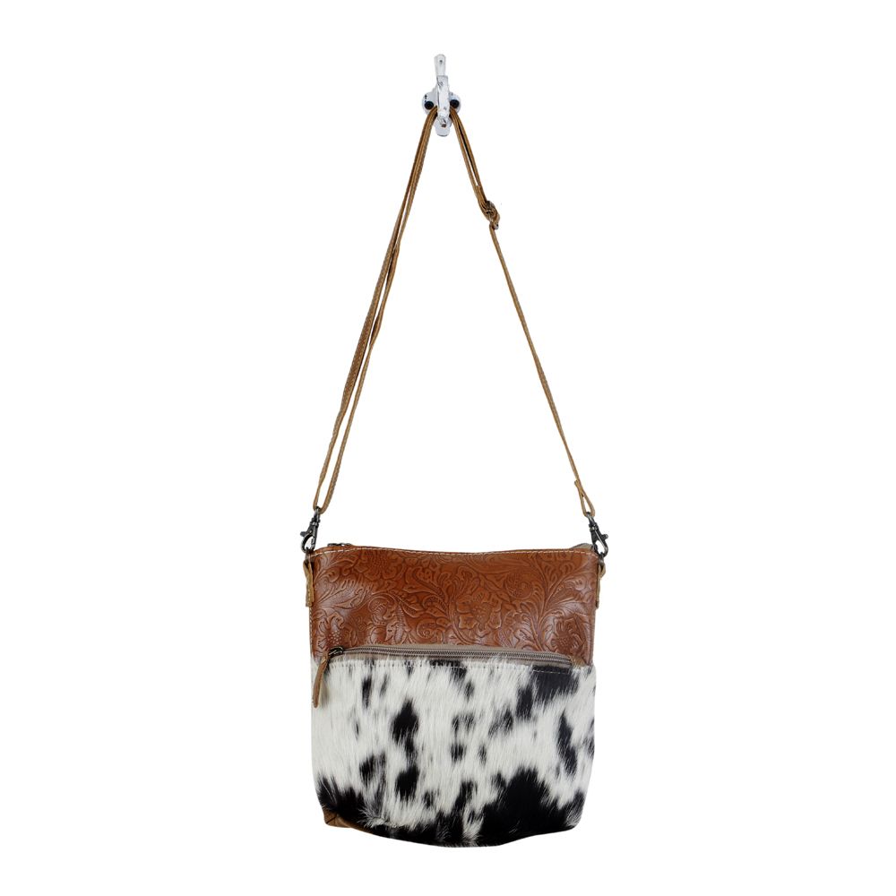 Myra Frontier Trail Embossed Leather Crossbody Bag â€“ Western Hairon Purse with Adjustable Leather Strap