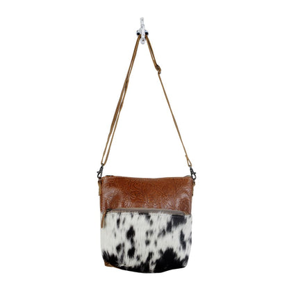 Myra Frontier Trail Embossed Leather Crossbody Bag â€“ Western Hairon Purse with Adjustable Leather Strap