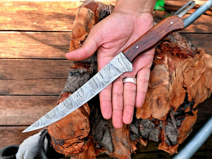 Premium Damascus Fillet Knife – 7.6" Blade, Rosewood Handle