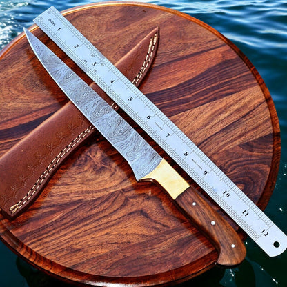 Handmade Damascus Fillet Knife – 12.5" Rosewood Handle