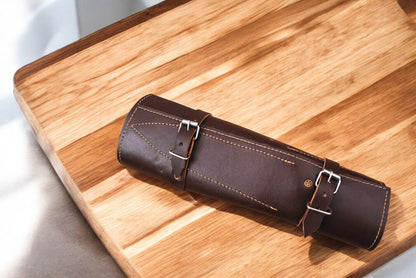 Handmade Damascus Kitchen Knives Set with Leather Roll