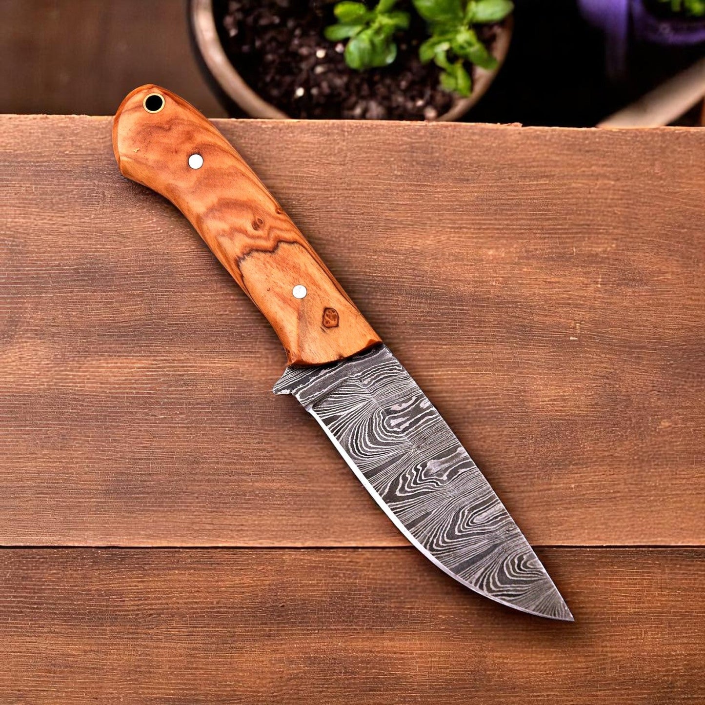 Custom Damascus Skinning Hunting Knife with Sheath