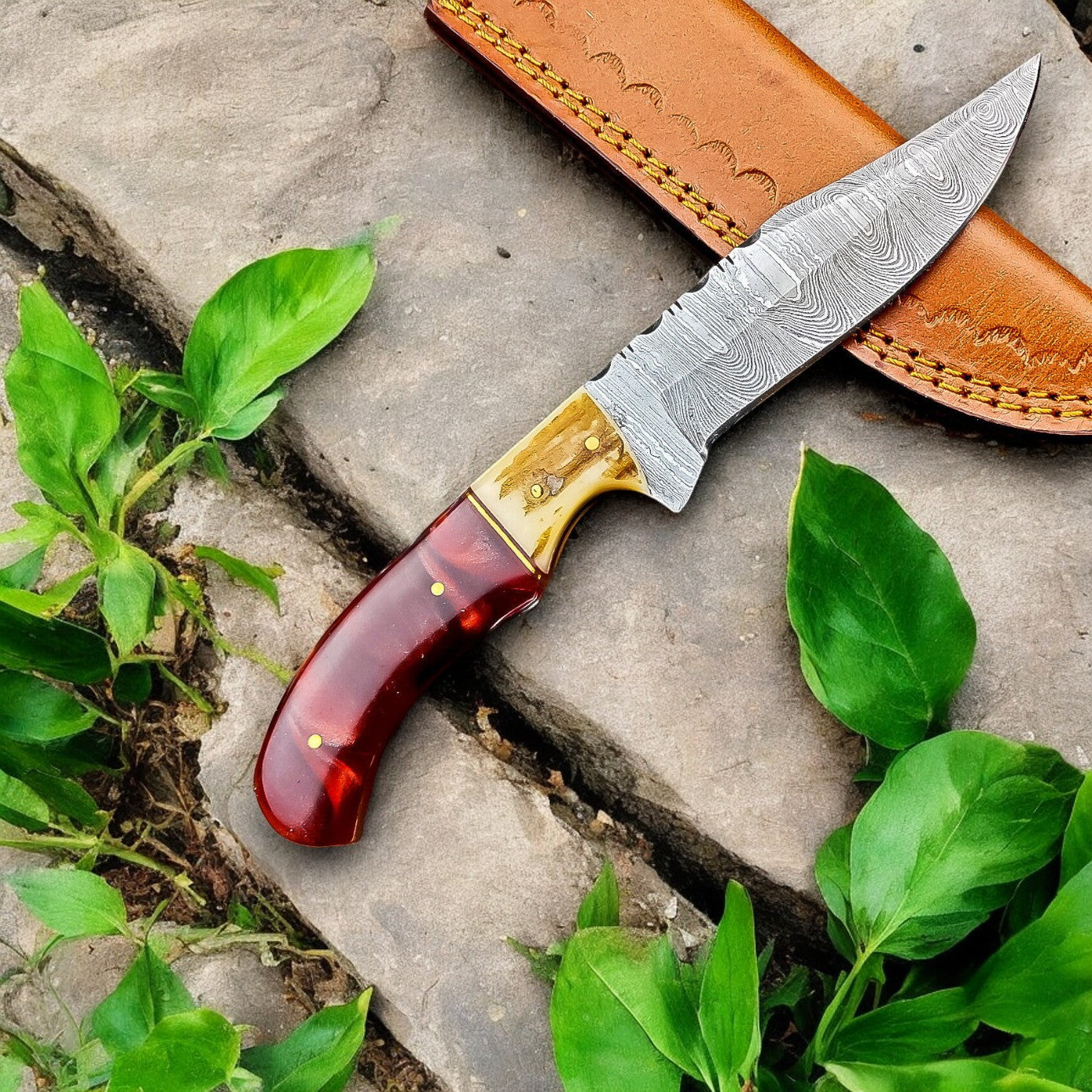 Custom Handmade Damascus Hunting Knife – 9" with Sheath