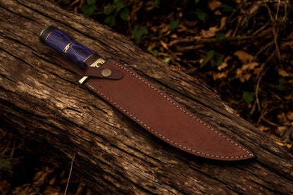 Handmade Damascus Steel Bowie Knife with Exotic Wood Handle - 15 Inches