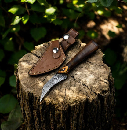 Handmade Damascus Steel Skinning Knife with Rosewood Handle