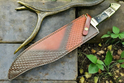 Handmade Damascus Bowie Knife | 16" Antler Horn Handle