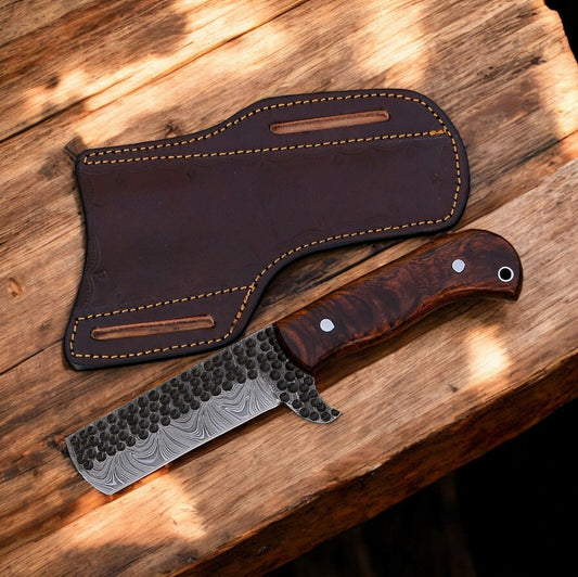 Custom Bull Cutter Knife – 8" Forged Damascus Steel