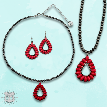 Open stone teardrop necklace set, last call
