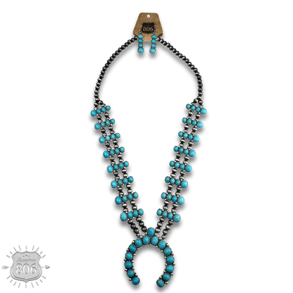 Blue stone squash blossom necklace set