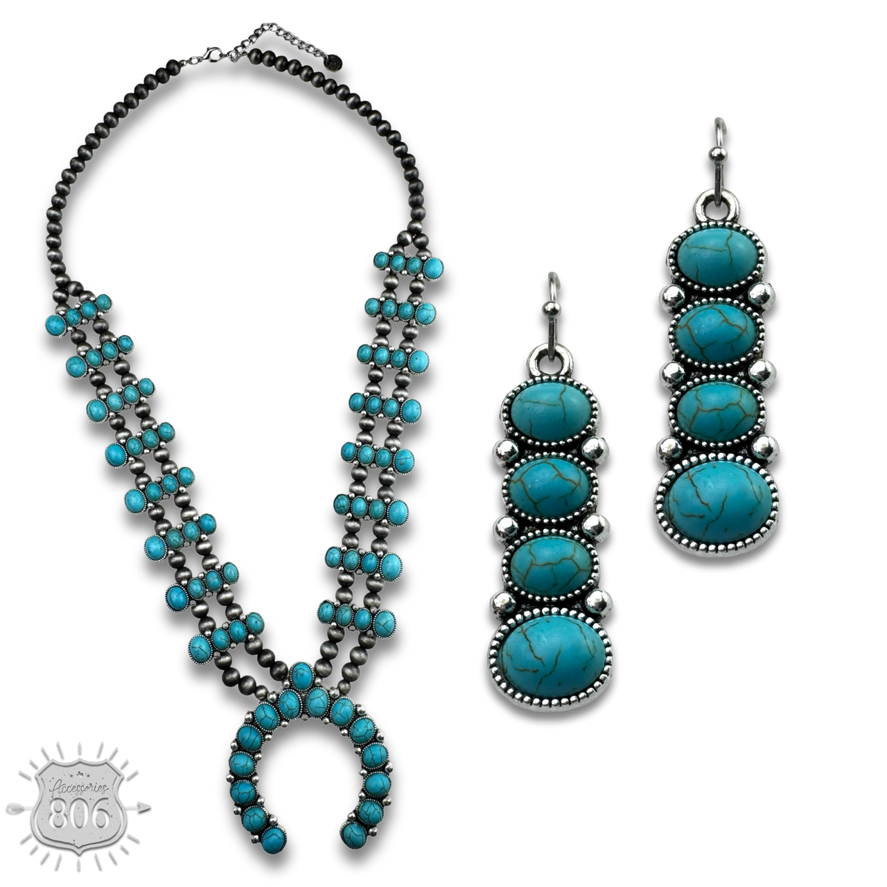 Blue stone squash blossom necklace set