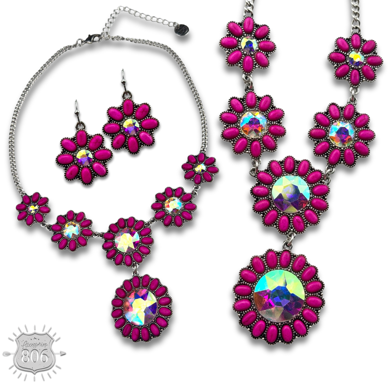 Stone flower concho necklace set