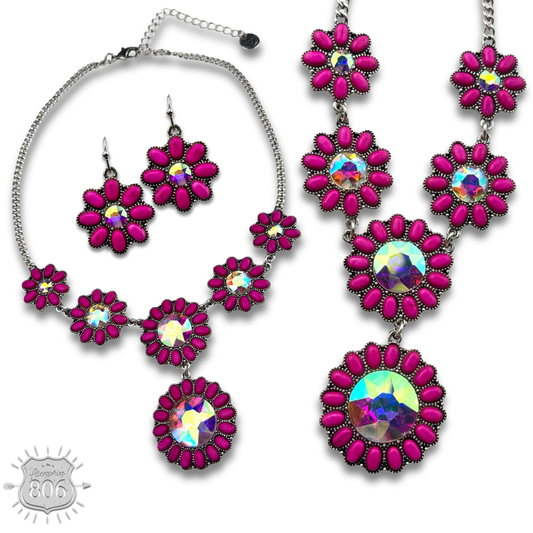Stone flower concho necklace set