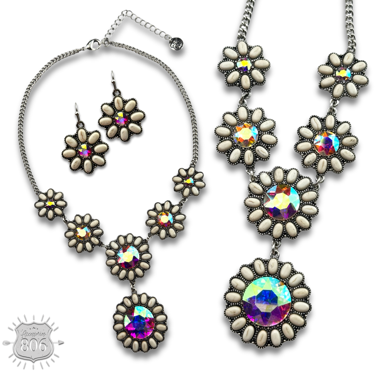 Stone flower concho necklace set