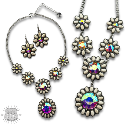 Stone flower concho necklace set