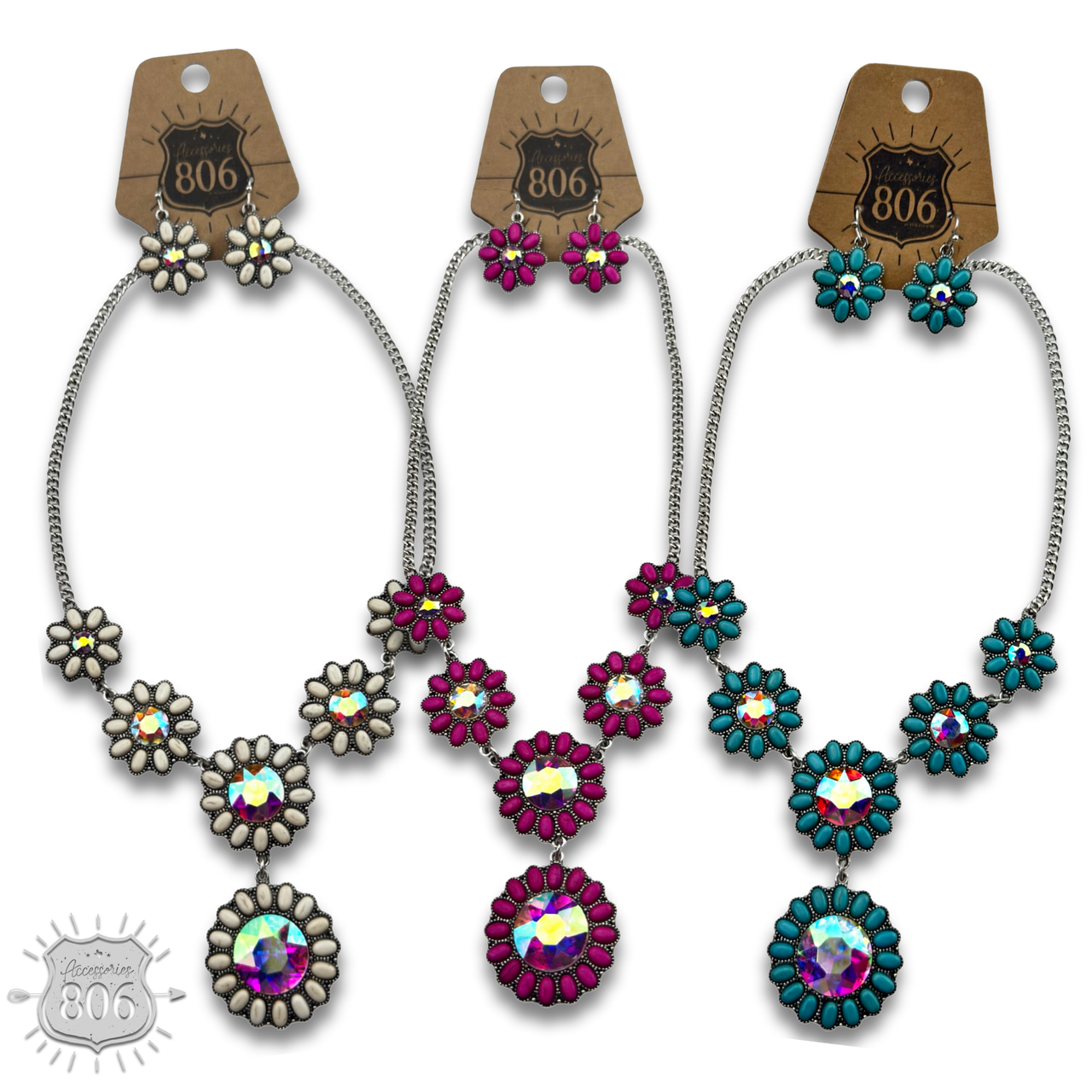 Stone flower concho necklace set