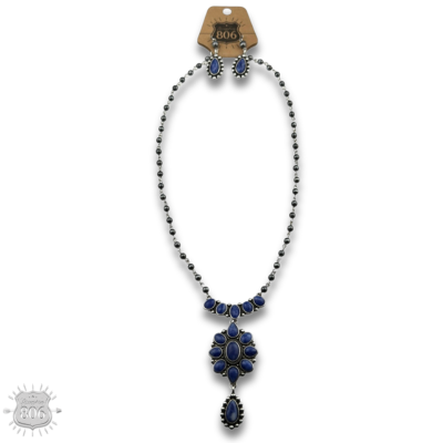 Western denim stone pendant necklace set