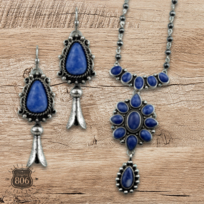 Western denim stone pendant necklace set