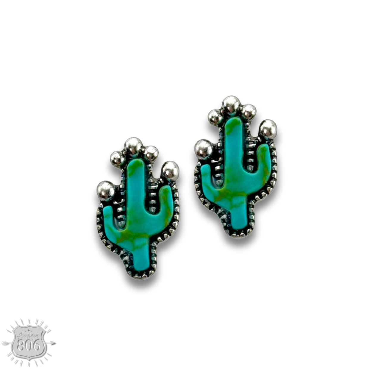Turquoise and silver cactus earring set