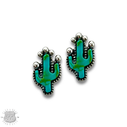 Turquoise and silver cactus earring set