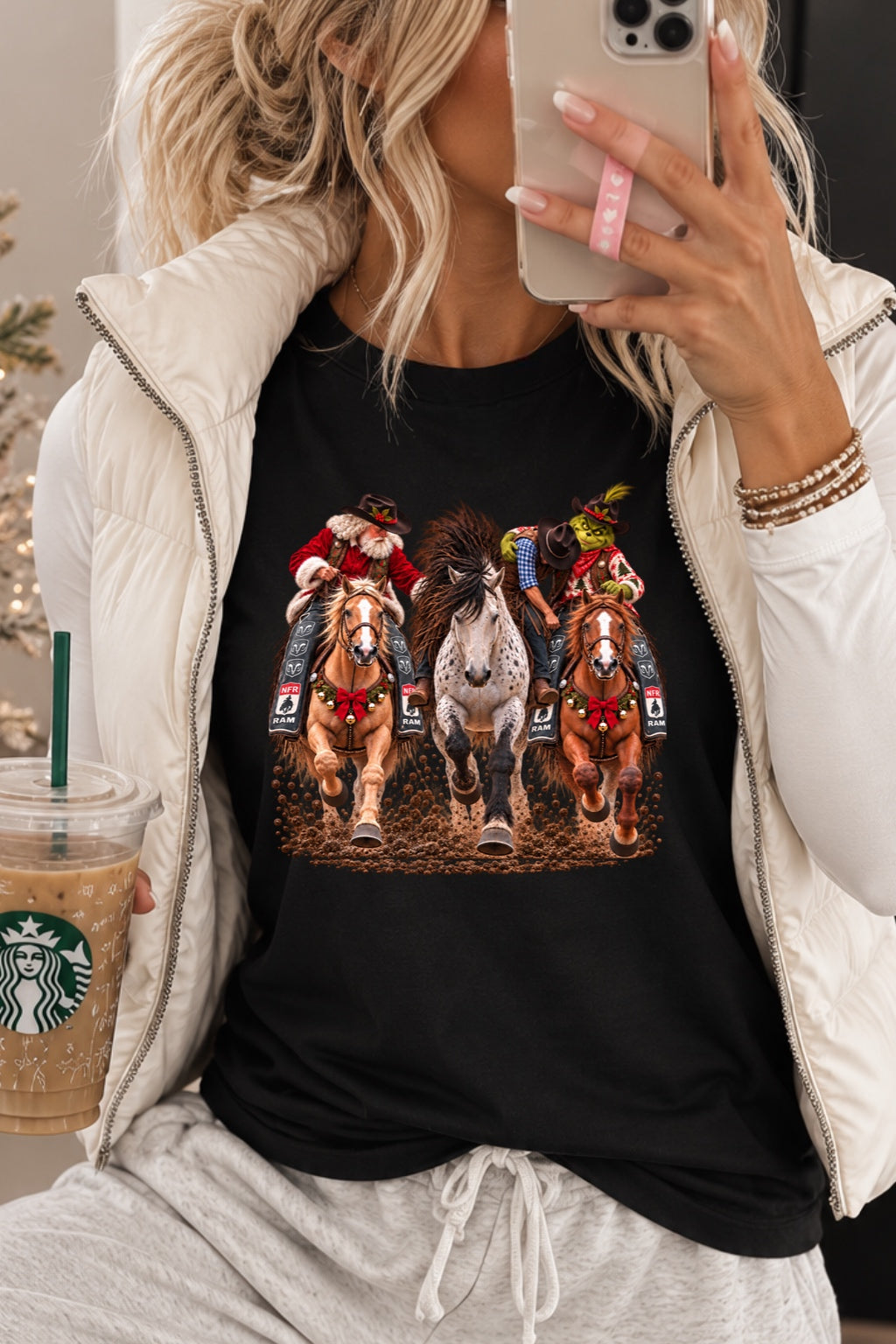 Santa & Grinch Team Roping Christmas Graphic Shirt