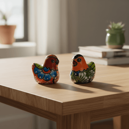 Set of 2 Talavera Chicken Figurines | Mexican Ceramic Chickens