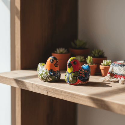 Set of 2 Talavera Chicken Figurines | Mexican Ceramic Chickens
