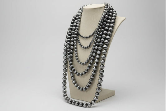 Western Six-Row Faux Sterling Pearl Statement Necklace — Single-Clasp Layered Set